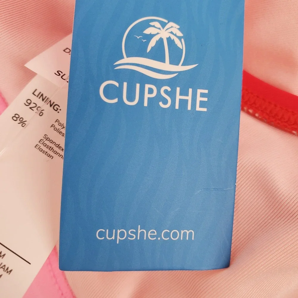 Cupshe Strappy Colorblock Triangle Bikini Top Medium Red Pink Adjustable Padded